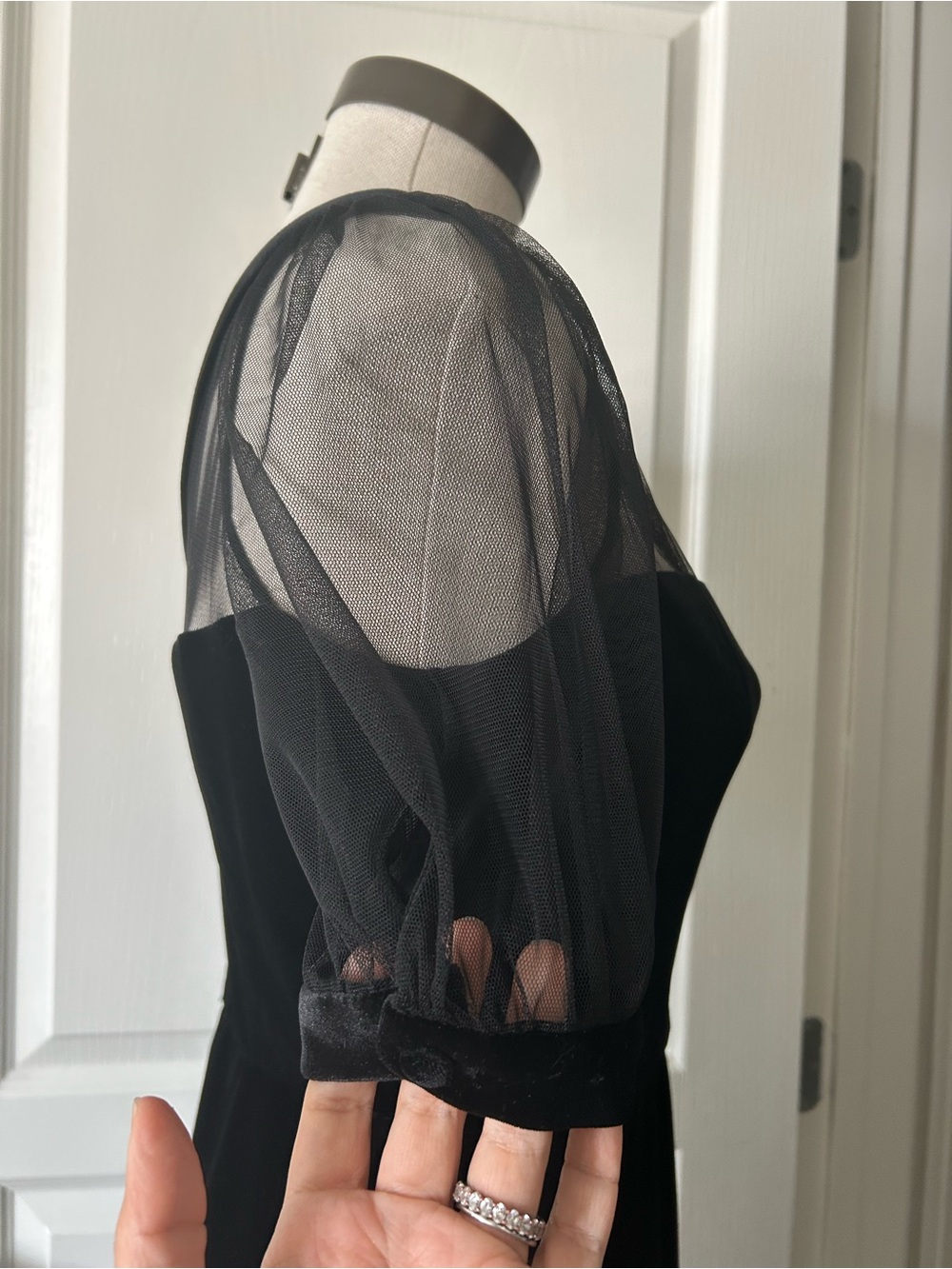Maggy London Lyra Illusion in Velvet black dress Midi Dress - Picture 5 of 13